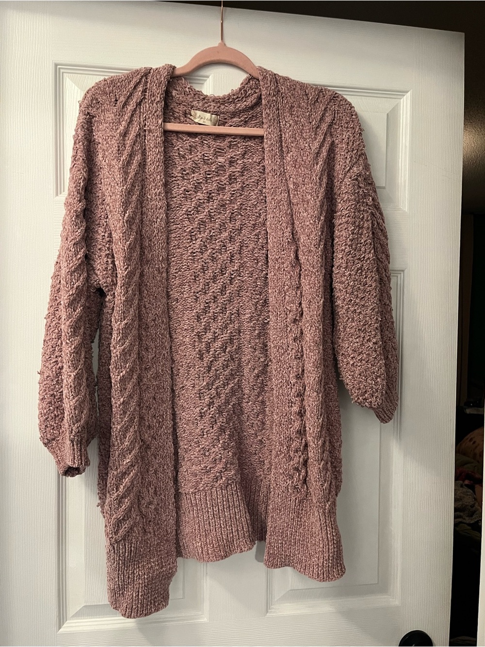 Altar'd State Dusty Rose Cable Open-Front Cardigan